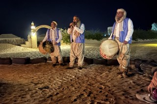 Music and dancing at the desert camp at Dunes Insolita, Douz TN