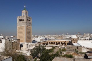 The Panorama Cafe, with a view over the Zitouna (Olivia) mosque. Tunis TN